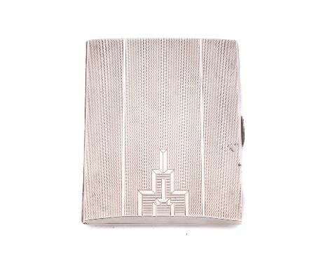 A George V Art Deco silver cigarette case by E J Trevitt & Sons, Birmingham 1936, of rectangular form, with engine turned dec
