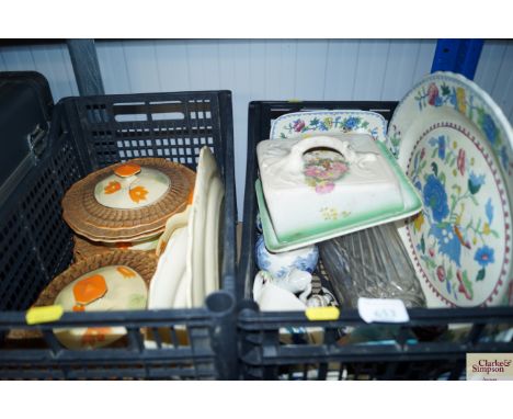 Two boxes of decorative china to include Myott &amp; Sons, Masons "Regency" china etc.