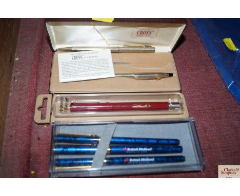 A Parker Rollerball pen and various other pens