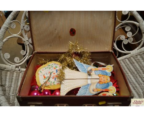 A case of vintage Christmas decorations