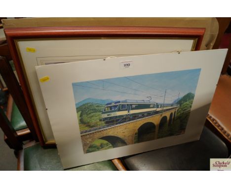 A colour print, after Terence Cuneo depicting a steam train; a limited edition print, after Terence Cuneo, of a train and a a