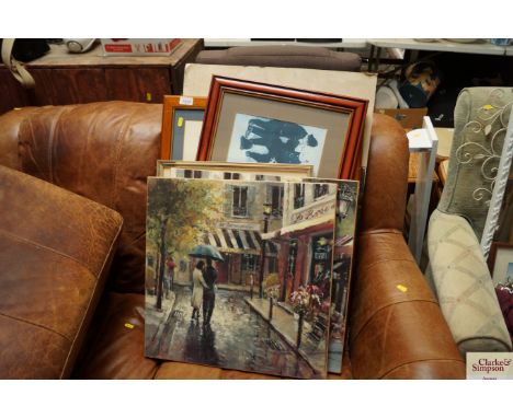 A signed limited edition print depicting aircraft, various other pictures and prints and an un-framed watercolour study