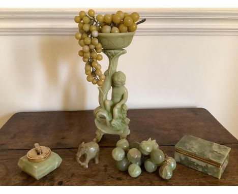 &nbsp;Onyx ornaments to include figurine H 12", lighter, cigarette box, elephant ang grapes.