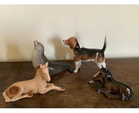 Beswick Hound (1 broken leg), Beswick foal, Sylvac foal and Seal (USSR)