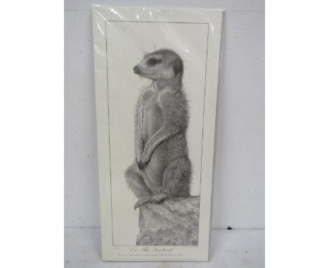 David Dancy Wood ltd edition print meerkat 'On The Look Out' pencil signed and numbered 151/495 45x20cm
