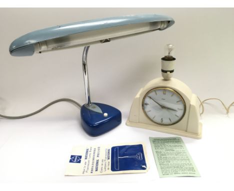 A vintage 'National' desk lamp and a Metamec self starting alarm clock (2).