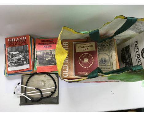 Two bags containing a collection of vintage and Commercial car magazines from the early 1960s onwards, books, engine stethosc