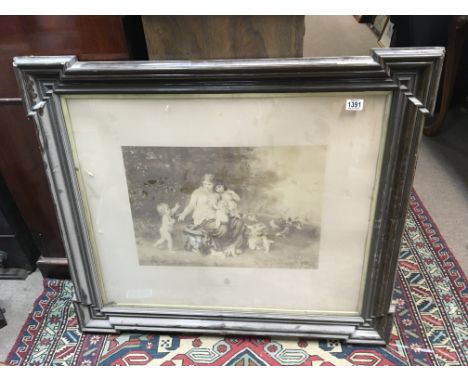 A large framed print Caritas with classically inspired figures