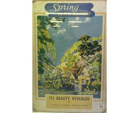 An original automobile advertising poster (Spring In The Country, United Automobile Services Limited). 76 x 50