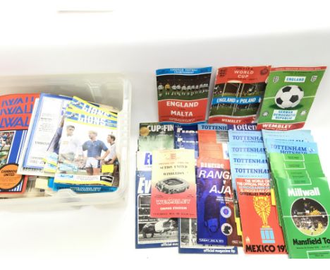 Large collection of various football programmes including England - Tottenham - Millwall.