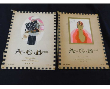 ART GOUT BEAUTE FEUILLETS DE L'ELEGANCE FEMININE, Paris, 1922 (Noel), 1926 (Avril), folio original wraps, pictorial paper lab