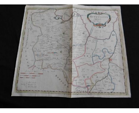 R MORDEN: HUNTINGTONSHIRE, engraved hand coloured map [1695], approx 365 x 420mm