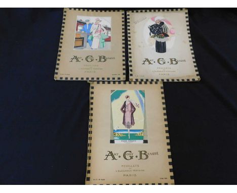 ART GOUT BEAUTE FEUILLETS DE L'ELEGANCE FEMININE, Paris, 1922 (Noel), 1926 (Juillet), 1927 (Septembre), folio, original wraps