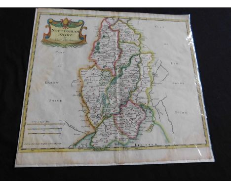 R MORDEN: NOTTINGHAMSHIRE, engraved hand coloured map [1695] approx 345 x 412mm