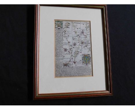 OWEN &amp; BOWEN: THE ROAD FROM KINGS LYNN TO THETFORD, engraved hand coloured road map, circa 1720, approx 118 x 180mm doubl