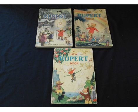 A NEW RUPERT BOOK - THE RUPERT BOOK - RUPERT [1945, 1948, 1949] annuals, first work price clipped, second and third works pri