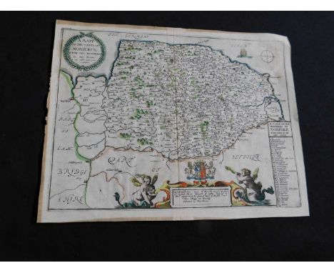 R BLOME: A MAPP OF THE COUNTY OF NORFOLCK.. engraved hand coloured map [1673] 