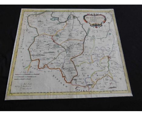 R MORDEN: HUNTINTONSHIRE,  engraved part hand coloured map [ 1695], approx 365 x 420mm