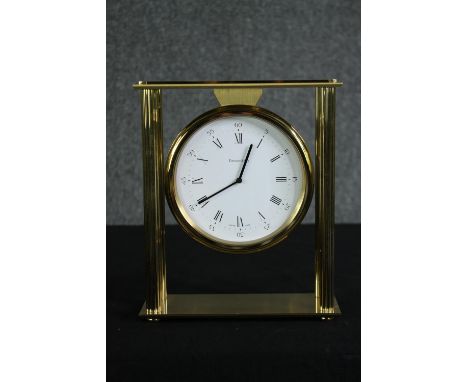 † A mid century Tiffany &amp; Co. gold plated mantel clock. H.24 W.20 D.8cm. 