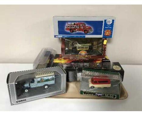 A tray of die cast vehicles by Corgi, etc - tram line, fire engine etc 