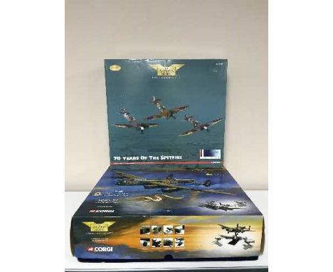 A Corgi Aviation Archive scale model 70 Years of the Spitfire, together with a Corgi Battle of Britain flight set 