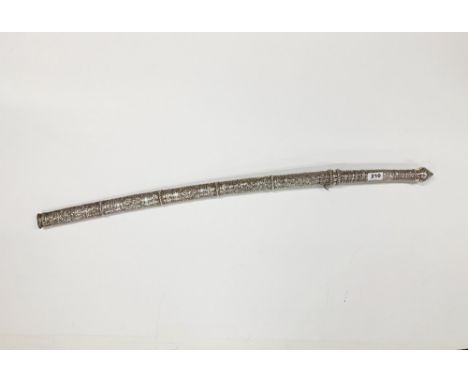 A superb 19th century Burmese silver encased Dha sword with hammered silver hilt and scabbard, L. 96cm, presented to Major Ge