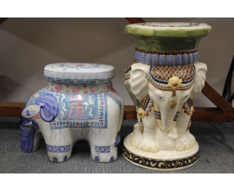 Two Chinese ceramic elephant garden stools, largest 50cm.