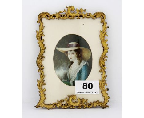 A Rococo gilt metal framed hand painted miniature portrait, 16 x 11cm.