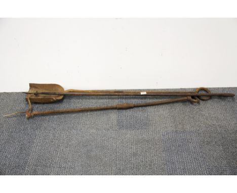 Three early hammered iron furnace tools, L. 135.
