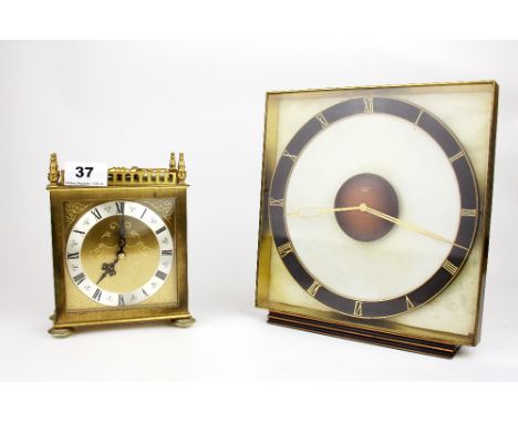 An 1950's/60's Junghans brass mantle clock with a further Junghans electric clock, H. 23cm.