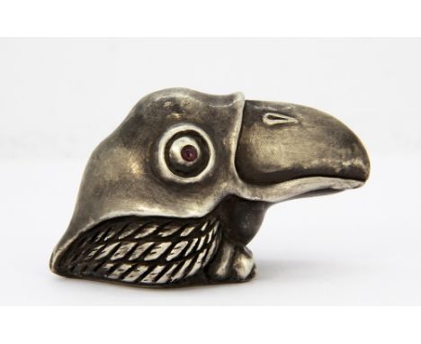 A Russian Faberge 84 silver bird figure with cabochon ruby set eyes, with makers mark for Julius A. Rappoport (1864-1916), H.
