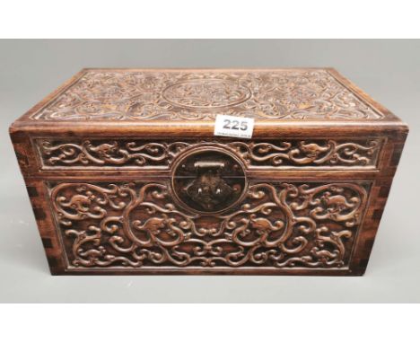 A Chinese carved hardwood scroll box, 40 x 24 x 21cm.