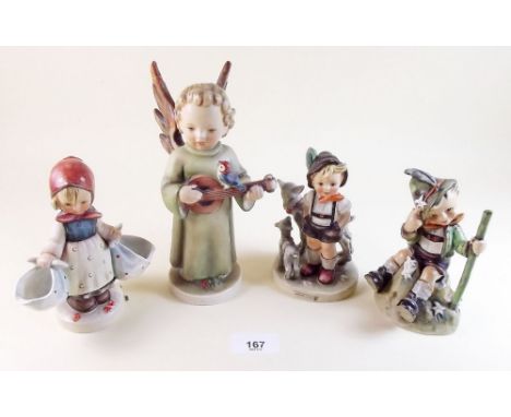 A large Hummel angel figure - wing a/f, and three other Hummel figures