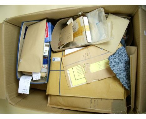 A large box of stamps in packets with FDC's, catalogues, Commonwealth stamp booklets (including Royal commems) and stamp ephe