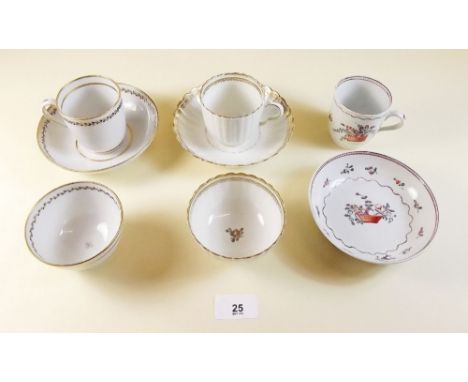 A Newhall porcelain trio, a Newhall cup and saucer and a Caughley trio - circa 1790