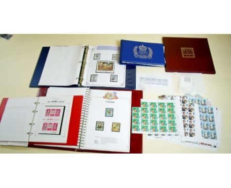 Stamps - a box of four Royal Commemorative albums and sheets in A4 box with umm stamps from Commonwealth and world, plus GB 1