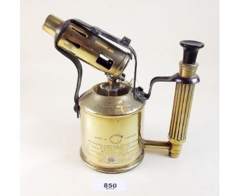 A Sievert brass blow lamp with pump handle