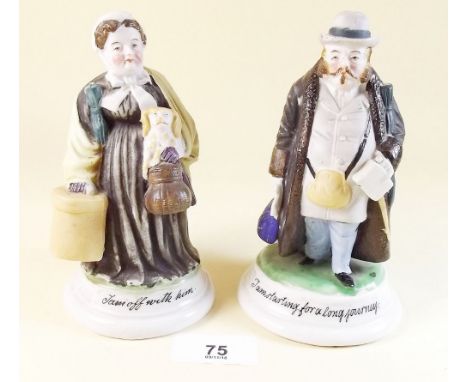 A pair of bisque spill vases in form of a man and lady