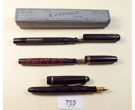 An Evansco ink pen, Osmiroid 65 and a small Vacumatic ink pen