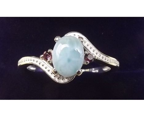 A silver Larimar crossover ring - size E