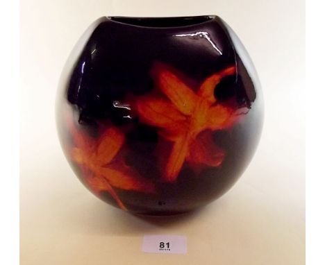 A Poole studio vase painted flowers - 19cm