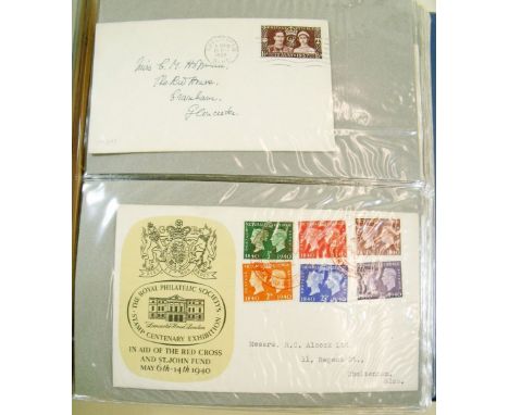 Stamps - three albums of GB first covers 1937 - late 60's including KGVI 1840 - 1940 stamp centenary and QEII Coronation, 46t