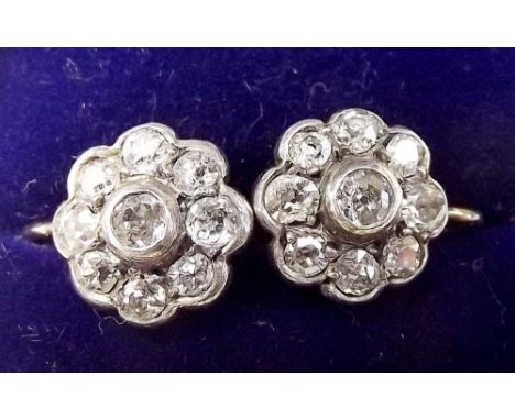 A pair of 9 carat gold antique diamond cluster earrings