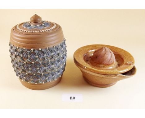 A Doulton Lambeth Silicon Ware tobacco jar and a Stoneware lemon squeezer