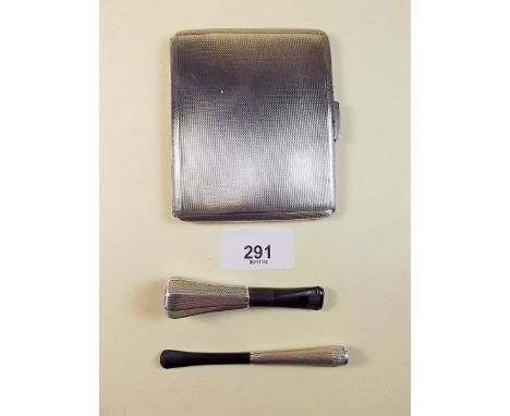 A silver engine turned cigarette case - 120g, Birmingham 1954, an 800 Standard silver cigarette holder and an 835 standard si