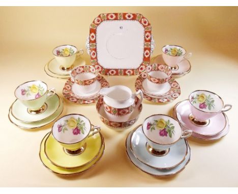 A Cavour Ware harlequin tea set comprising six cups and saucer and six tea plates and an Edwardian part tea service comprisin