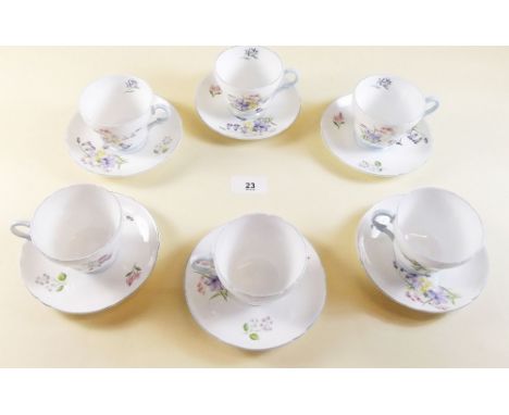 A set of six 1930's Shelley 'Wild Flower' tea cups and saucers