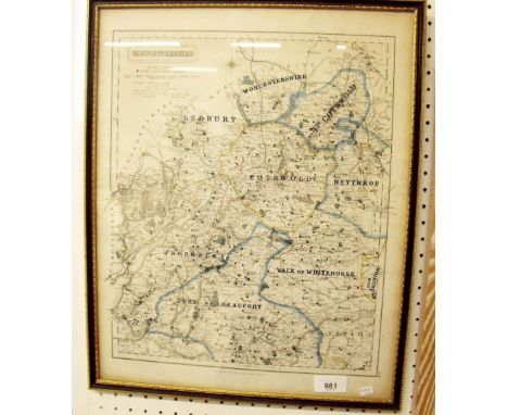 A map of fox hunting meets for Gloucestershire and surrounding areas by J &amp; C Walker c.1900 - 38 x 31cm