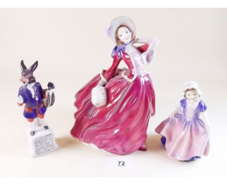 Two Royal Doulton figures Dinky Do and Autumn Breezes plus another figure 'The Trusty Servant'