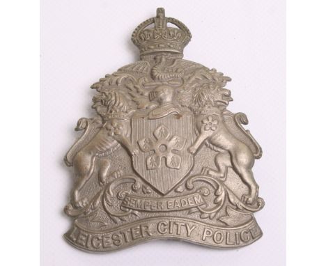 Leicester City Police Obsolete Helmet Badge, Kings crown,  white metal coat of arms complete with three rear fixing lugs, 